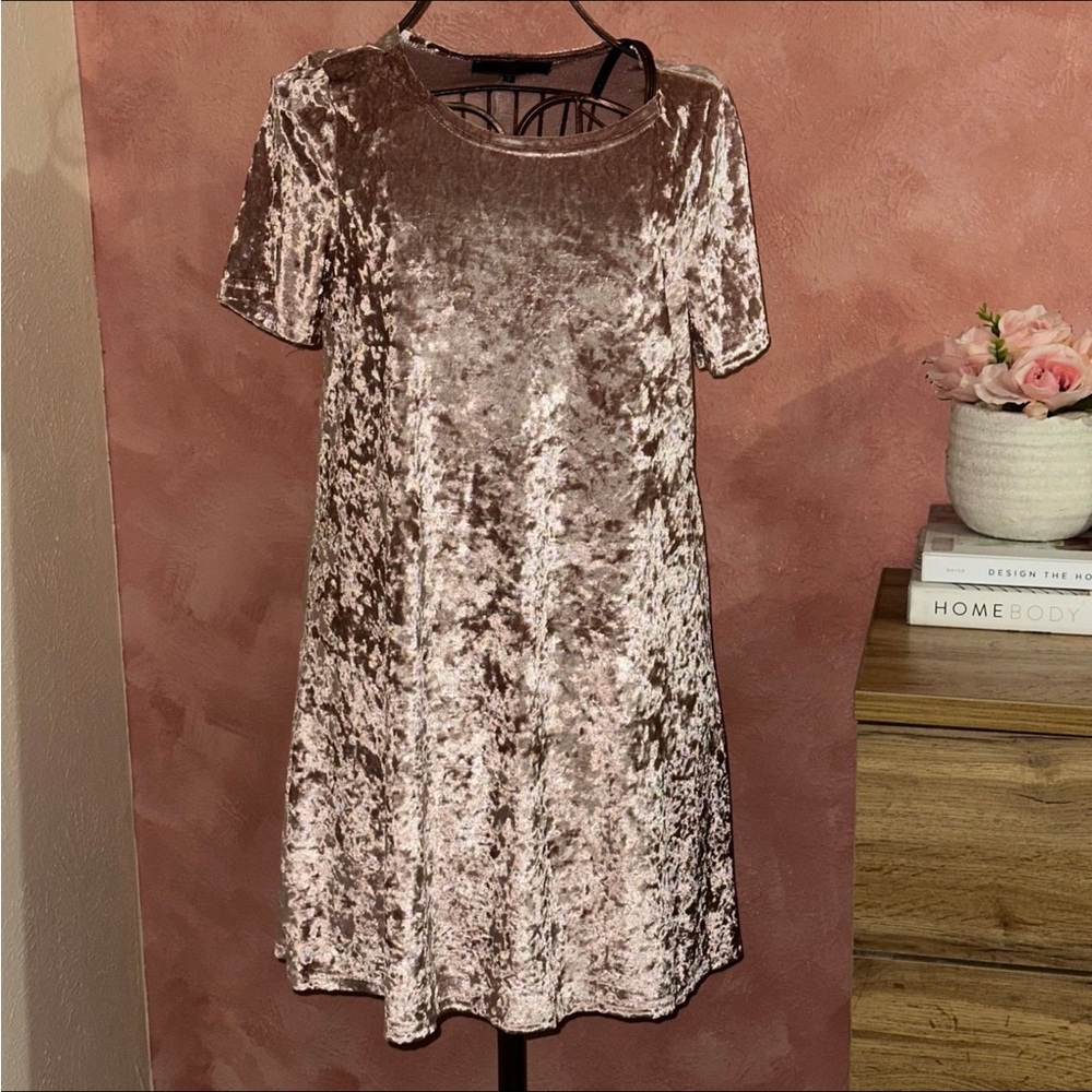 Madeline Velvet Mini Dress in Shimmering Pink